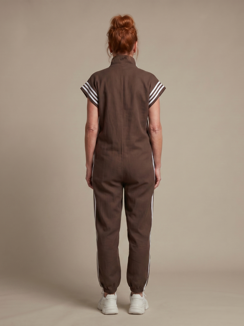 Nadia Zip-Front Stripe Panel Jumpsuit