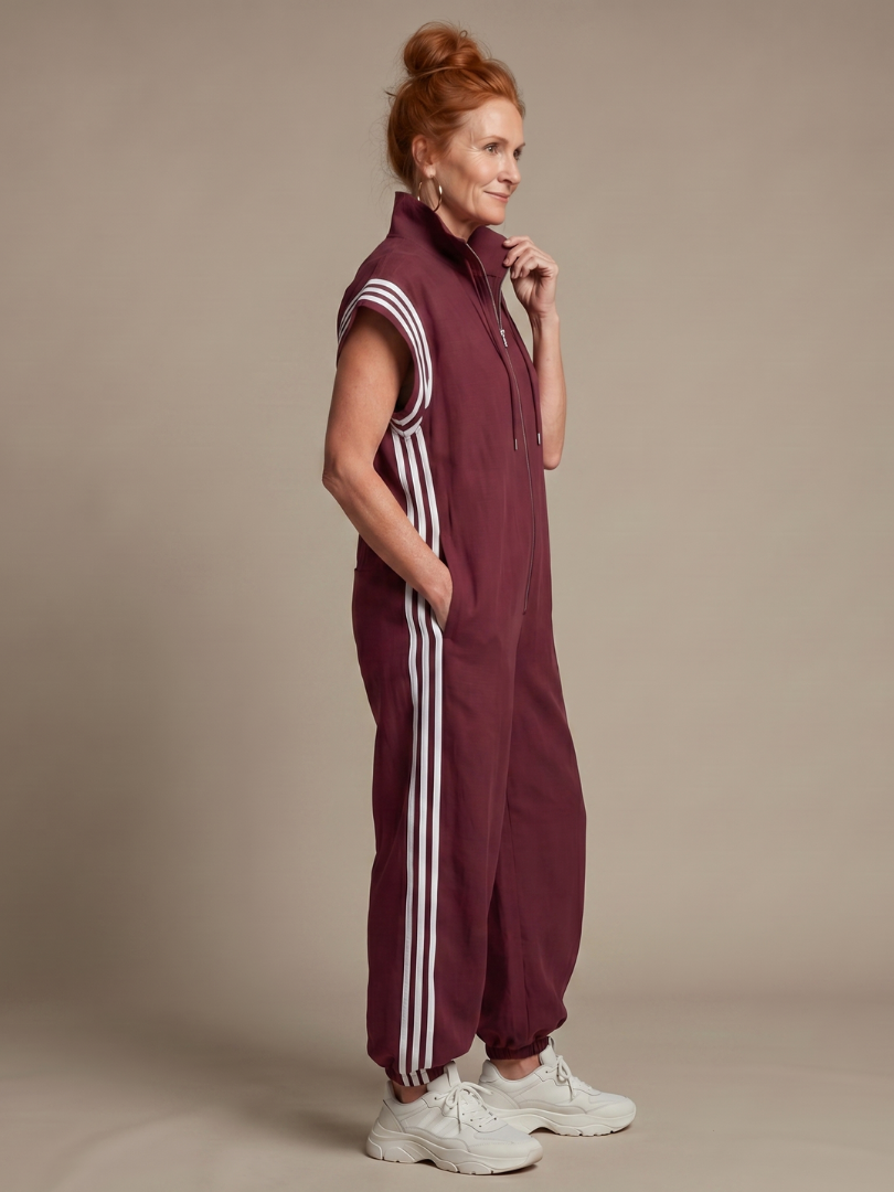 Nadia Zip-Front Stripe Panel Jumpsuit