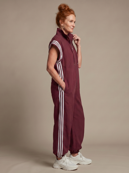 Nadia Zip-Front Stripe Panel Jumpsuit