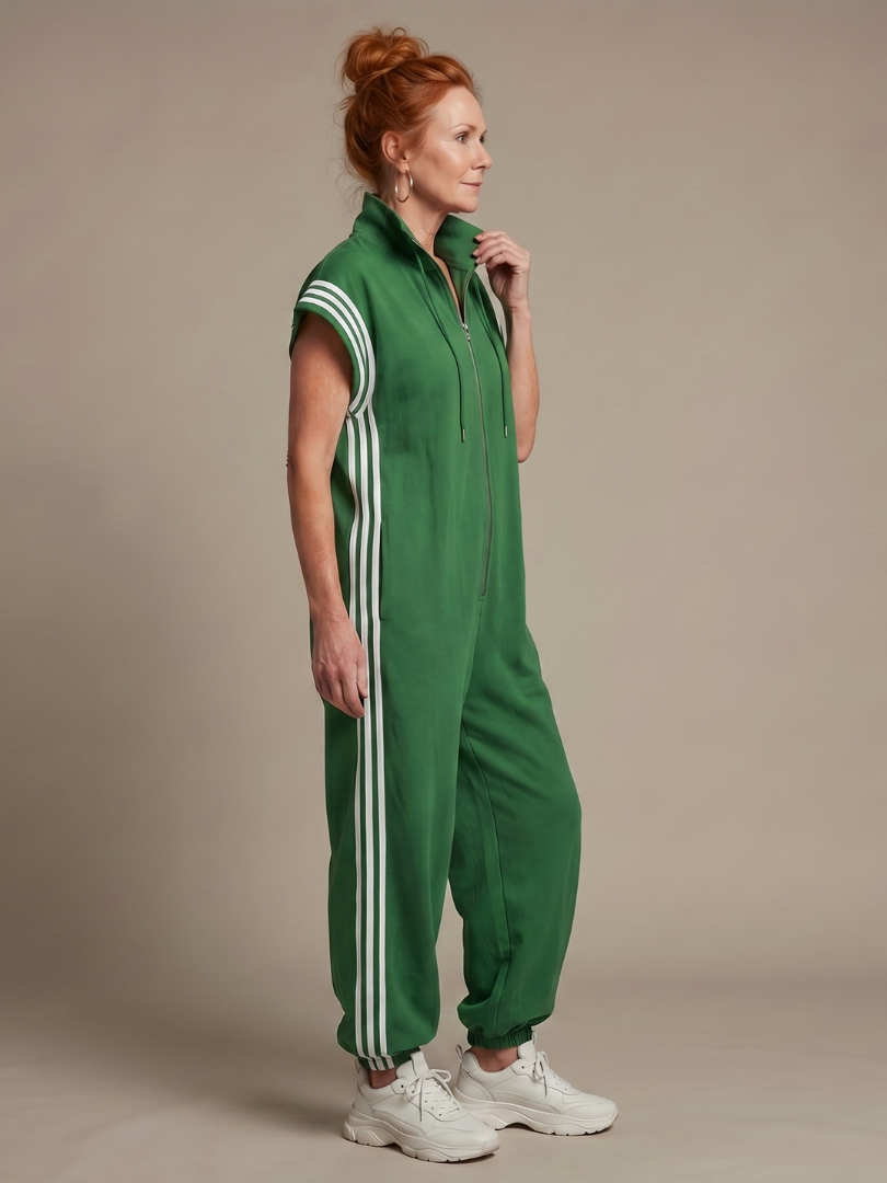 Nadia Zip-Front Stripe Panel Jumpsuit