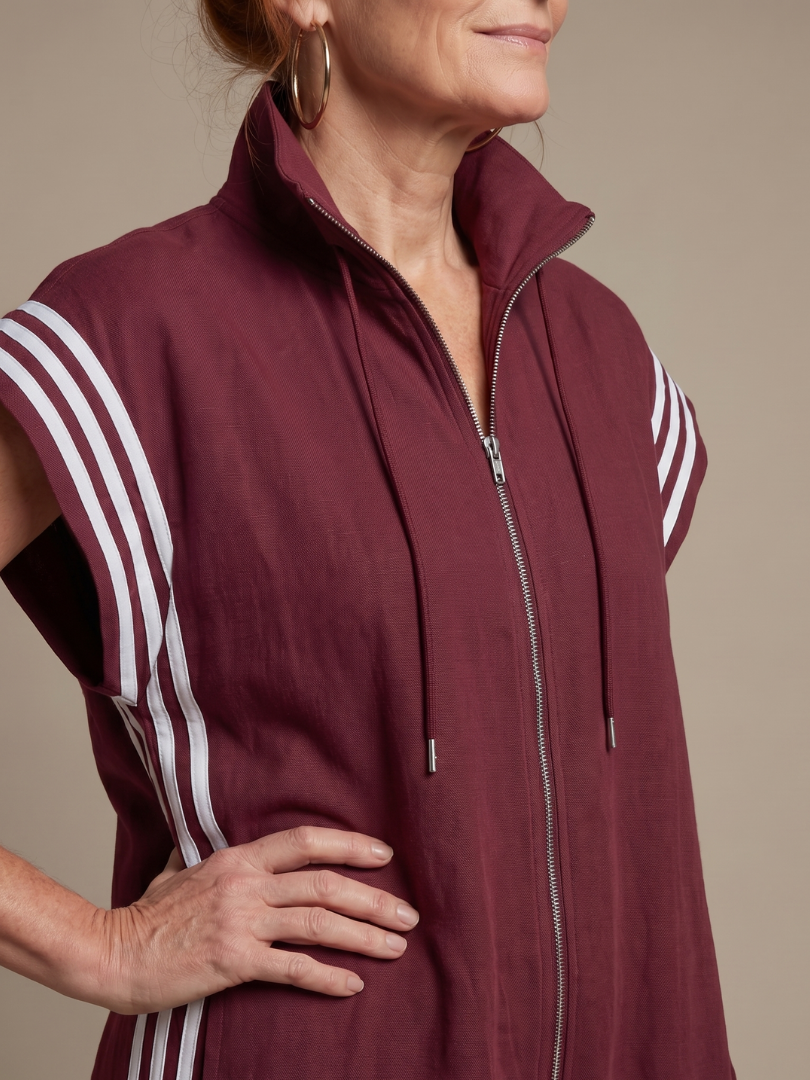 Nadia Zip-Front Stripe Panel Jumpsuit