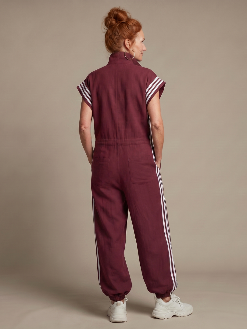 Nadia Zip-Front Stripe Panel Jumpsuit