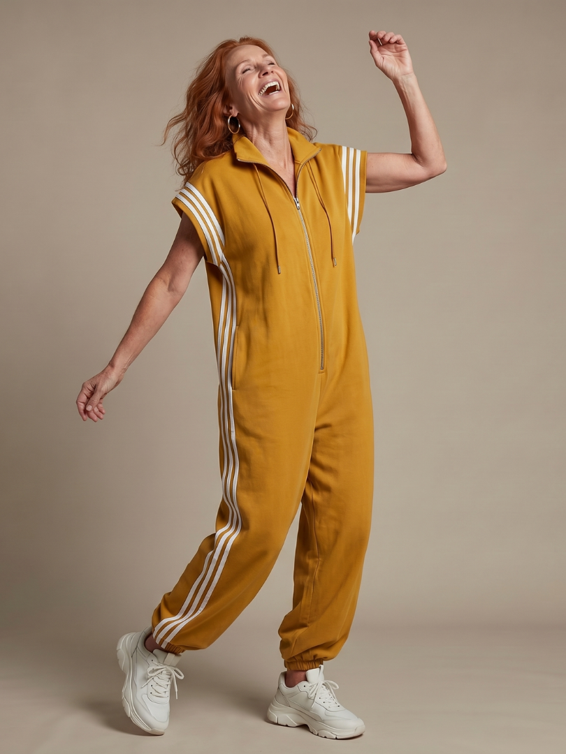 Nadia Zip-Front Stripe Panel Jumpsuit