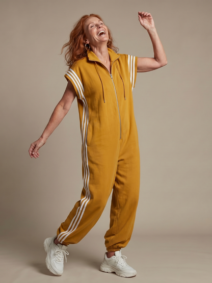 Nadia Zip-Front Stripe Panel Jumpsuit