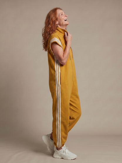 Nadia Zip-Front Stripe Panel Jumpsuit
