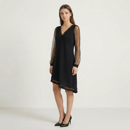 Nicole Glitter-Sleeve V-Neck Midi Dress