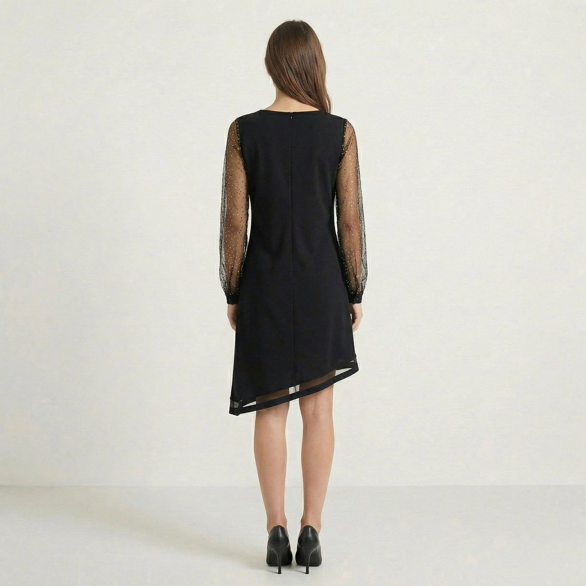 Nicole Glitter-Sleeve V-Neck Midi Dress