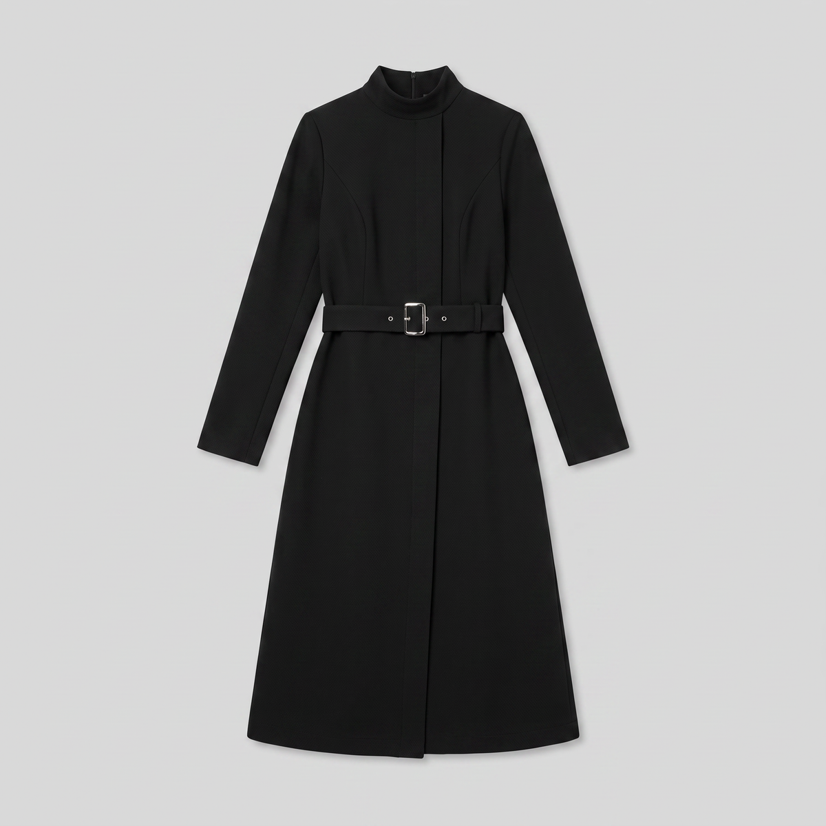 Nola Belted A-Line Midi Dress - Stand Collar, Belted Waist - photo 3