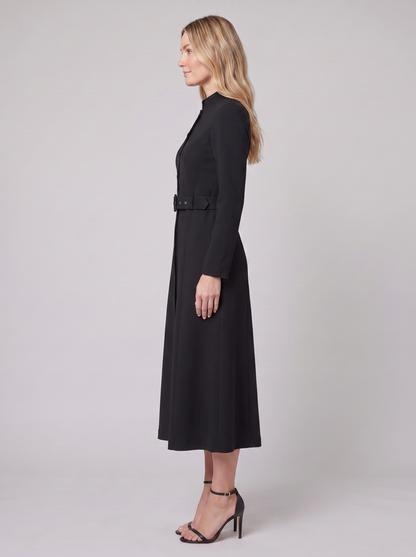 Nola Belted A-Line Midi Dress - Stand Collar, Belted Waist - photo 5