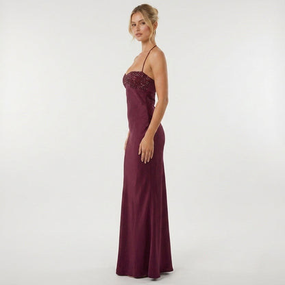 Octavia Sequin Sweetheart Lace-Up Maxi Dress