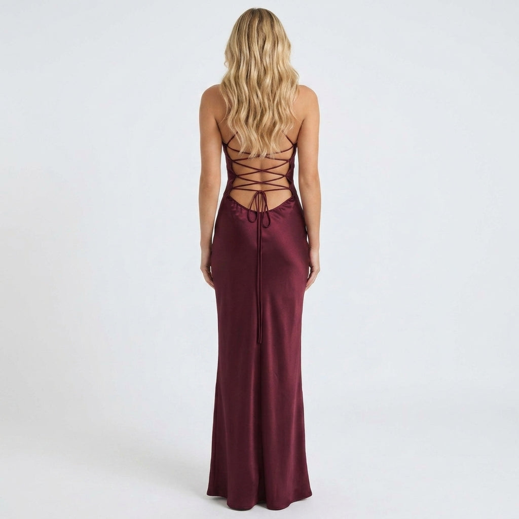 Octavia Sequin Sweetheart Lace-Up Maxi Dress