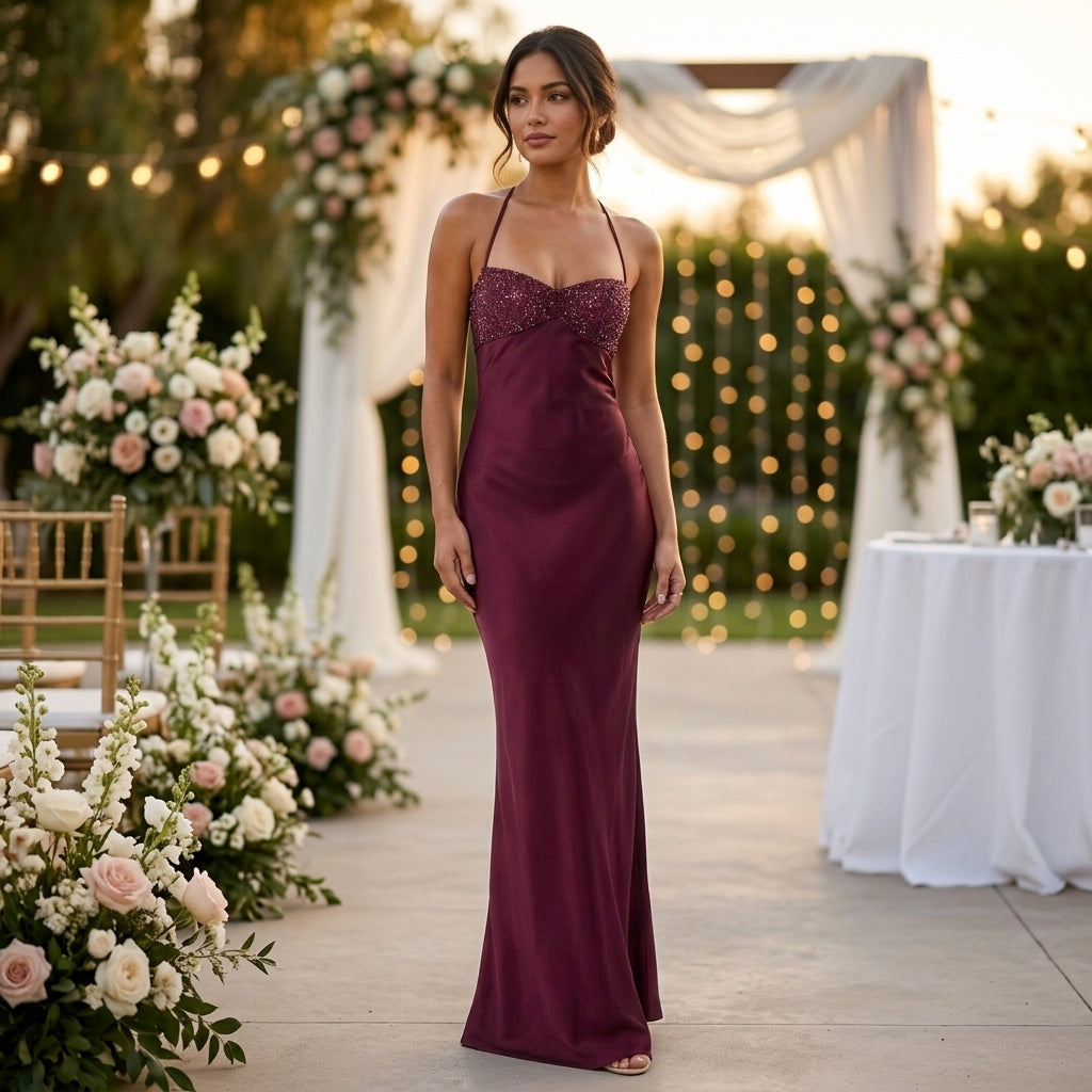 Octavia Sequin Sweetheart Lace-Up Maxi Dress