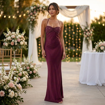 Octavia Sequin Sweetheart Lace-Up Maxi Dress