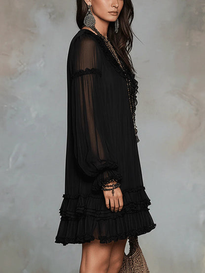 Oriella Mini Dress with Ruffle Trim A-Line Silhouette - photo 3