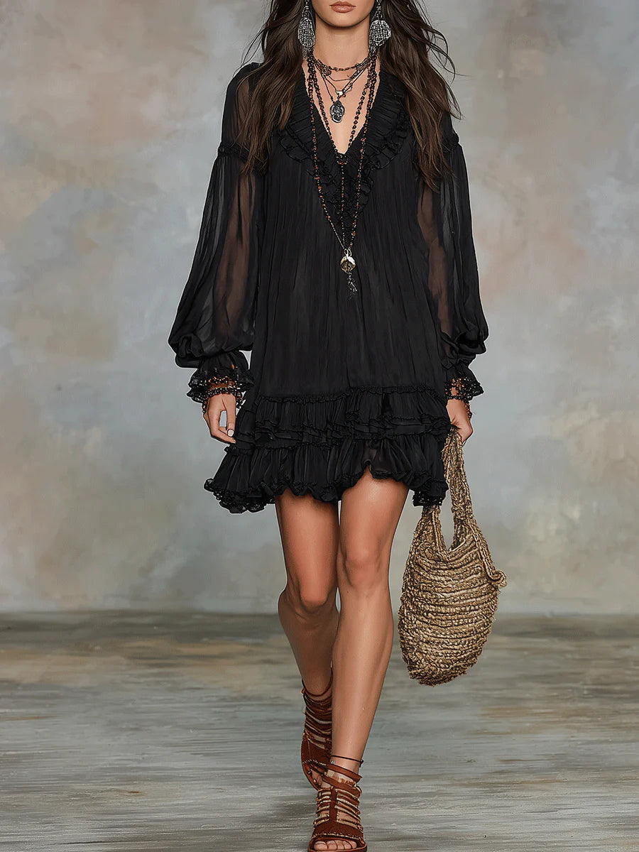 Oriella Mini Dress with Ruffle Trim A-Line Silhouette - photo 4