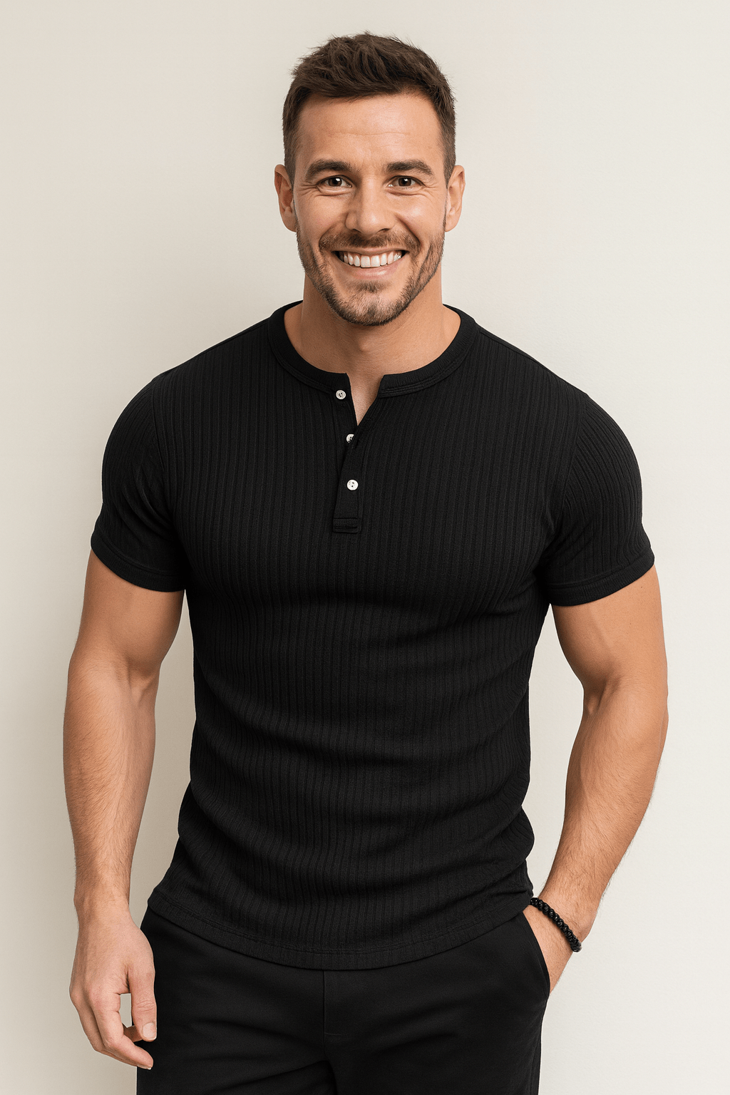 Oscar Men's Ribbed Short-Sleeve Henley