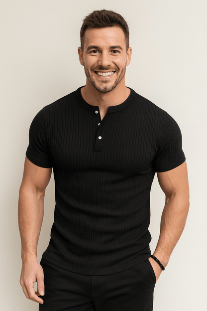 Oscar Men's Ribbed Short-Sleeve Henley