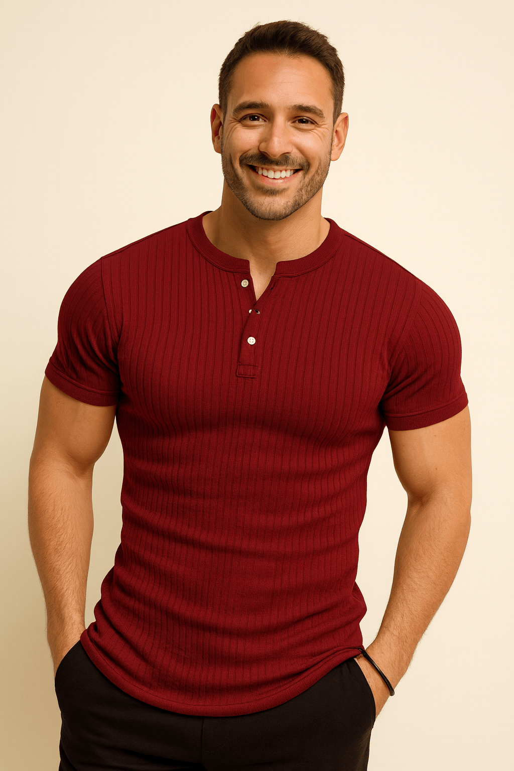 Oscar Men's Ribbed Short-Sleeve Henley