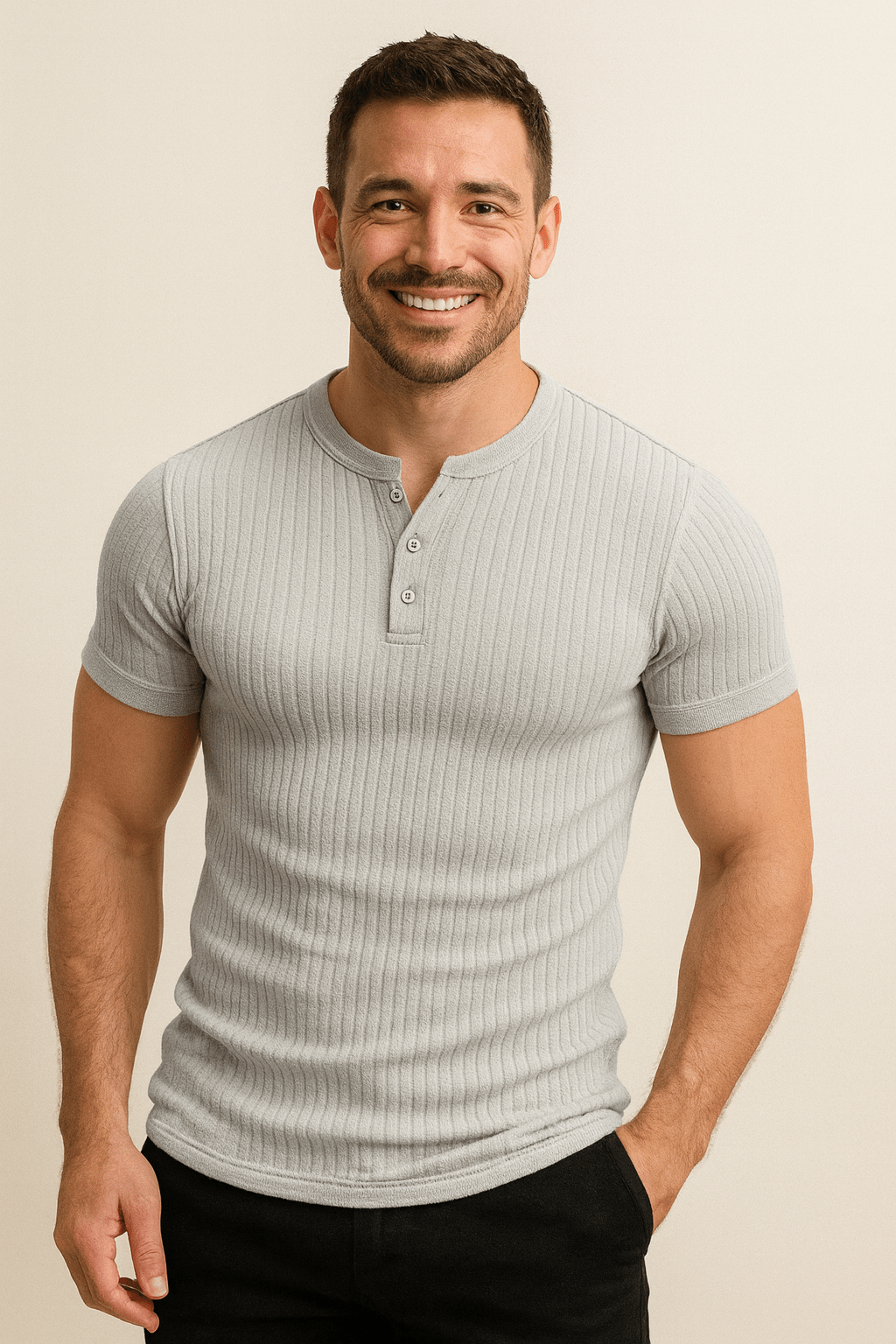 Oscar Men's Ribbed Short-Sleeve Henley