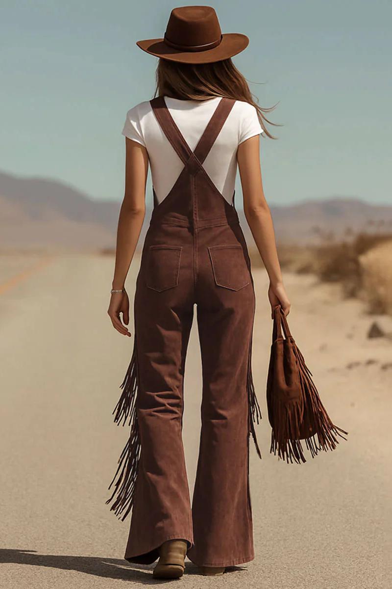 Phoebe Fringe Faux-Suede Wide-Leg Overalls