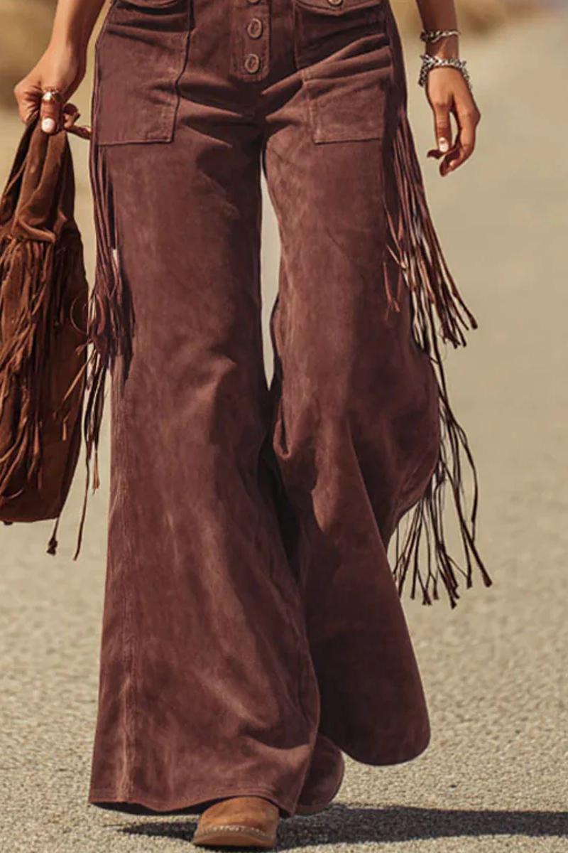 Phoebe Fringe Faux-Suede Wide-Leg Overalls
