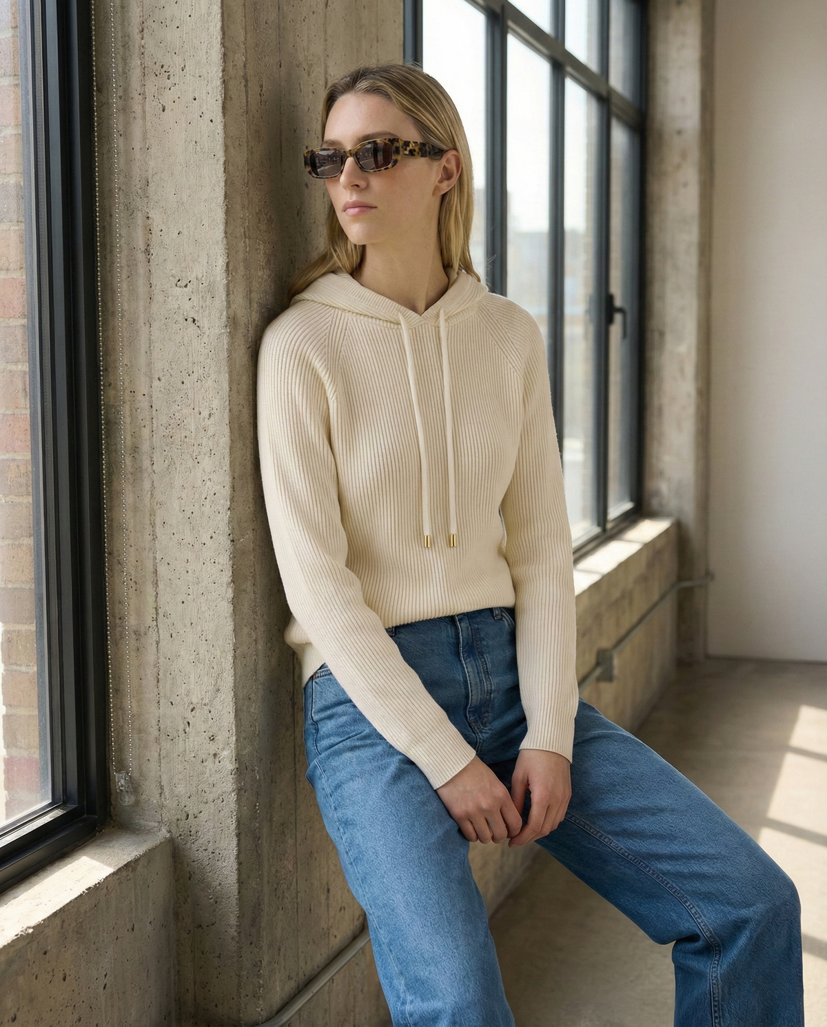 Plush Wool Blend Hoodie with Adjustable Drawstrings - photo 4