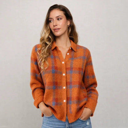 Poppy Checked Knit Shirt Cardigan