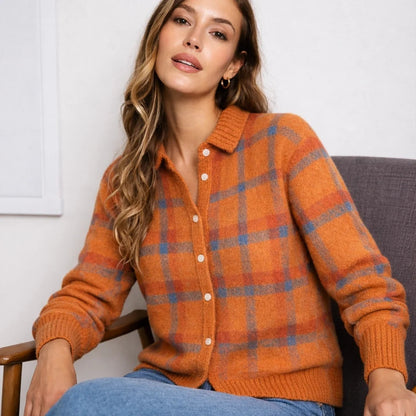 Poppy Checked Knit Shirt Cardigan