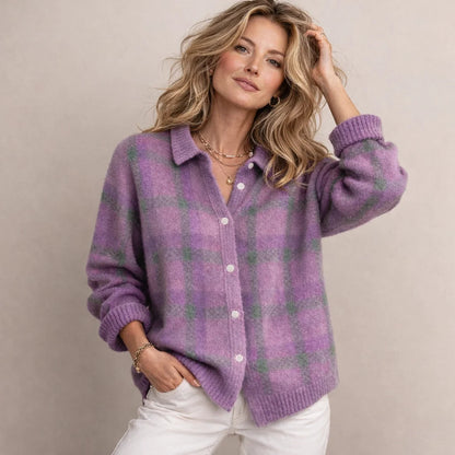 Poppy Checked Knit Shirt Cardigan