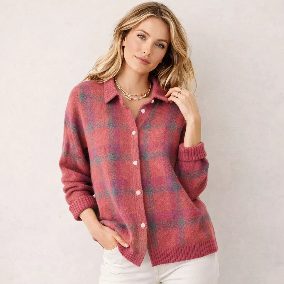 Poppy Checked Knit Shirt Cardigan