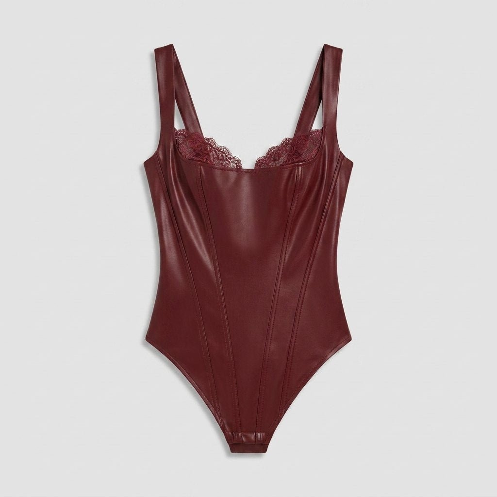 Pulse Bodysuit - Faux Leather & Lace Shapewear - photo 2