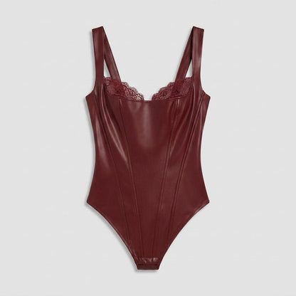 Pulse Bodysuit - Faux Leather & Lace Shapewear - photo 2
