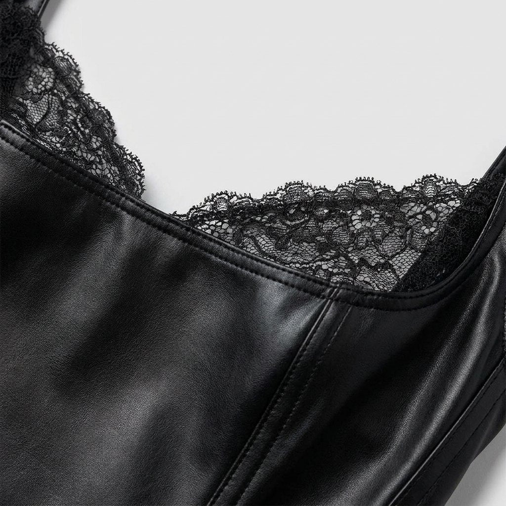 Pulse Bodysuit - Faux Leather & Lace Shapewear - photo 7