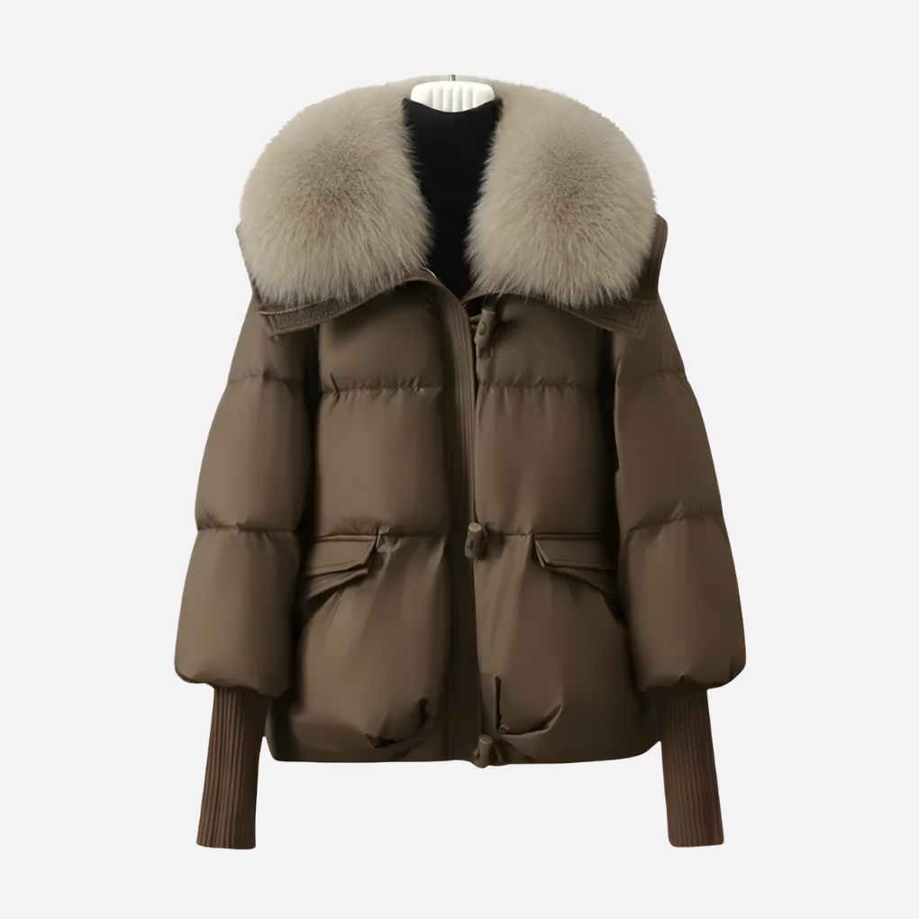 Quilted Puffer Jacket with Detachable Faux Fur Collar - photo 1