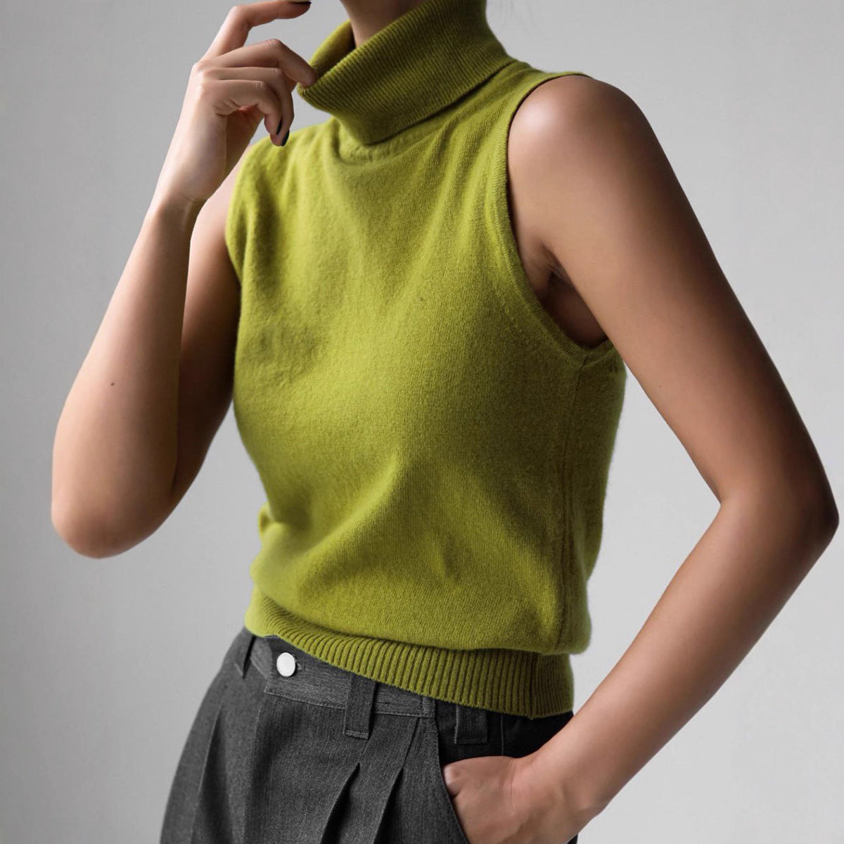 Quinn Sleeveless Knit Funnel-Neck Top