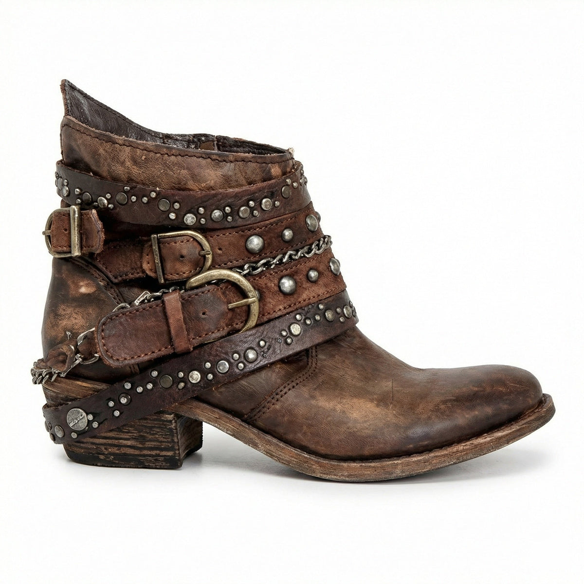 Raven Studded Buckle Ankle Boots