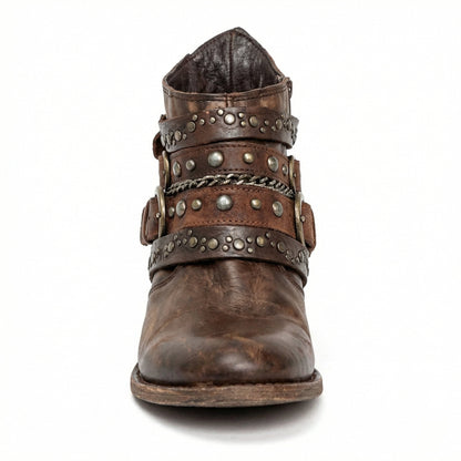 Raven Studded Buckle Ankle Boots