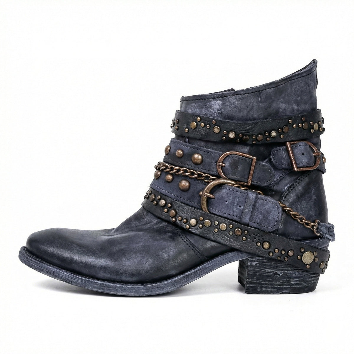 Raven Studded Buckle Ankle Boots