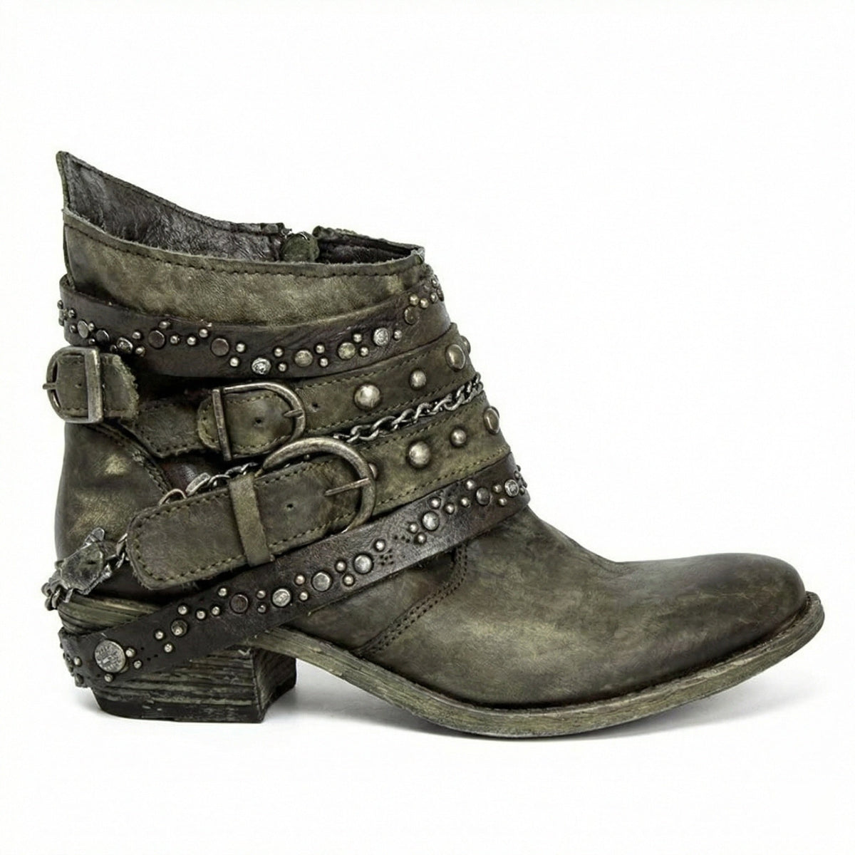 Raven Studded Buckle Ankle Boots