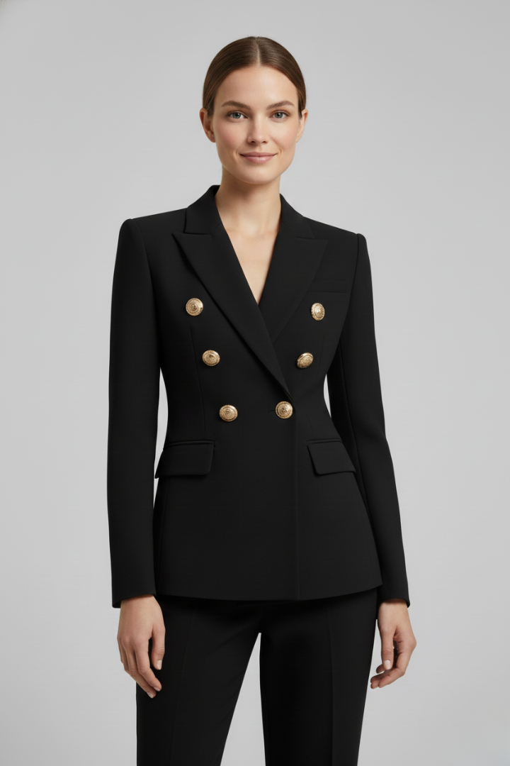Rebecca Double-Breasted Blazer with Gold-Tone Buttons - photo 2
