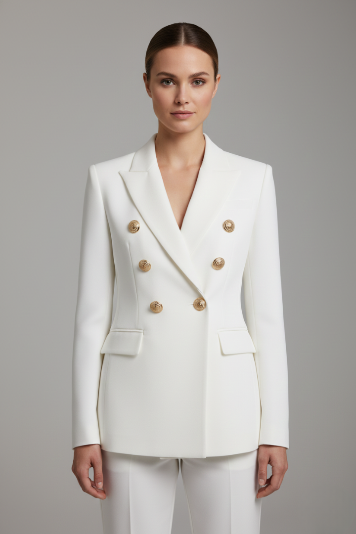 Rebecca Double-Breasted Blazer with Gold-Tone Buttons - photo 6