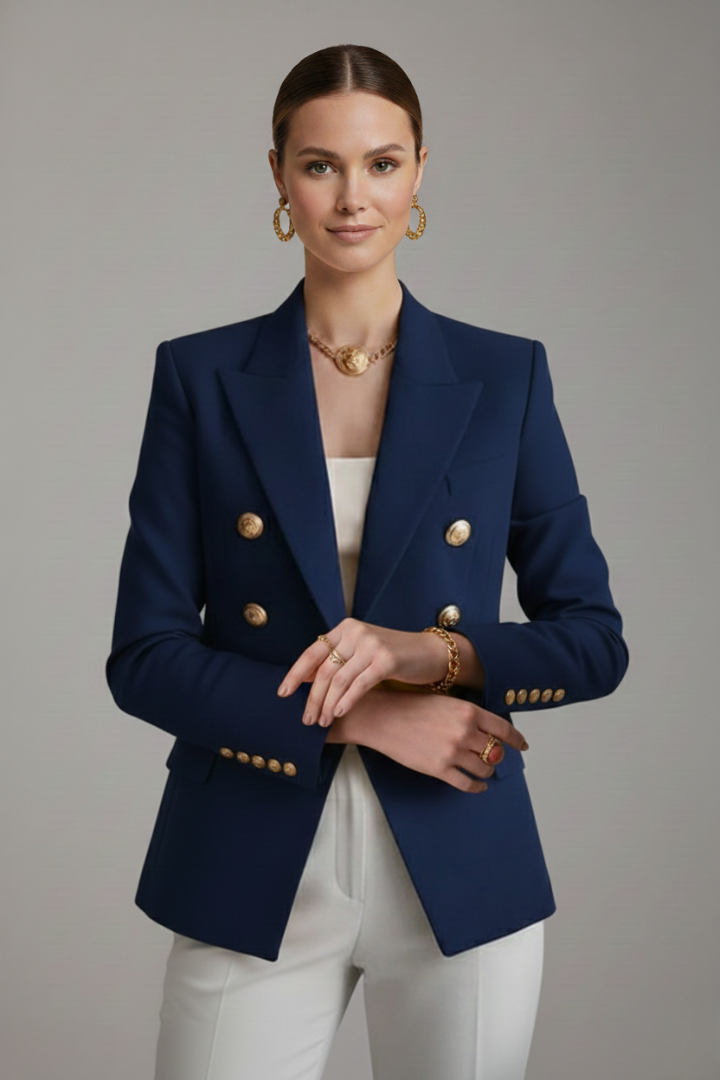 Rebecca Double-Breasted Blazer with Gold-Tone Buttons - photo 9