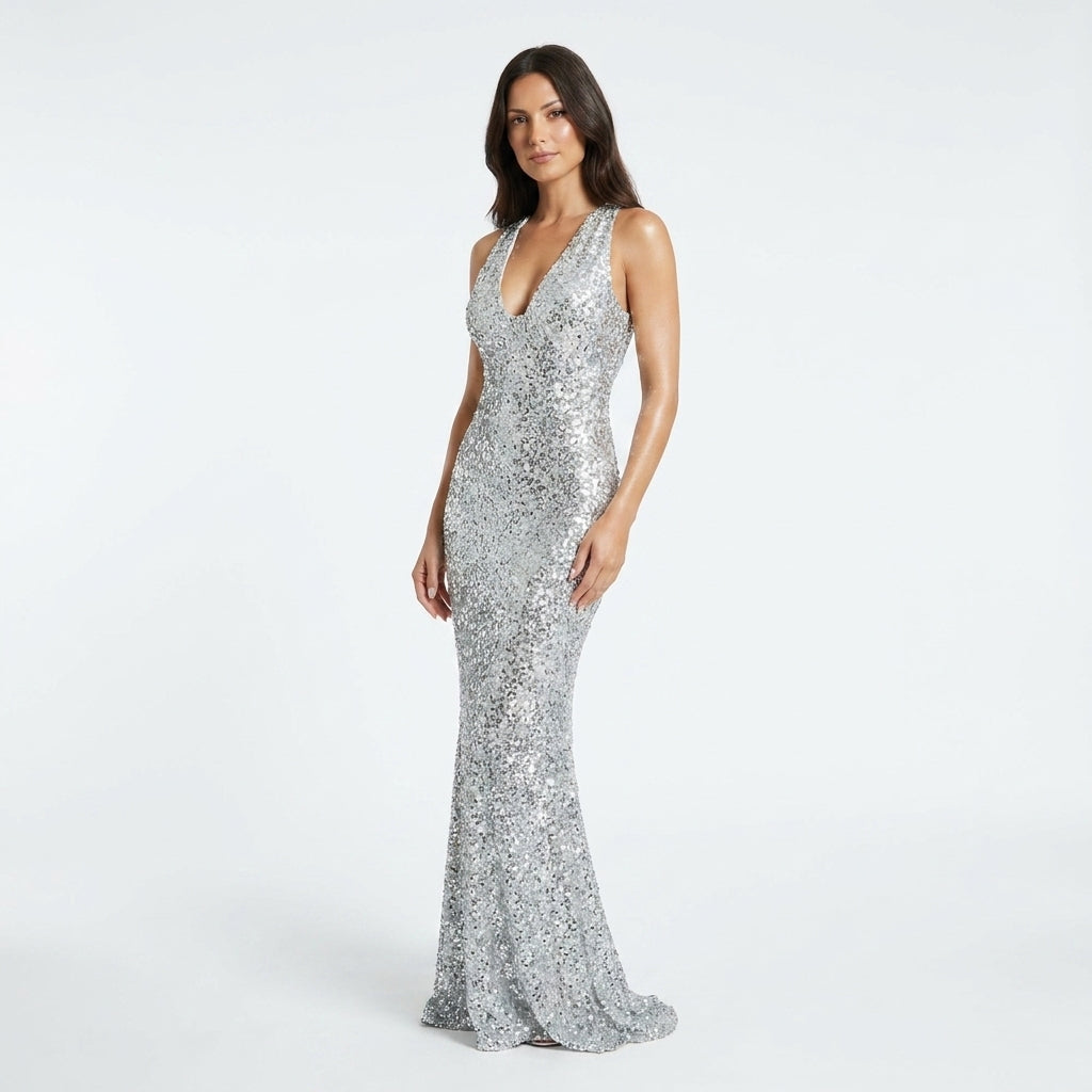 Roxanne Sequin Halter Maxi Dress