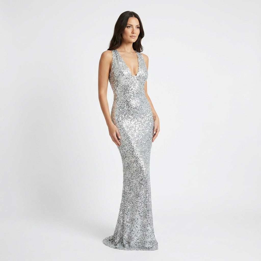 Roxanne Sequin Halter Maxi Dress