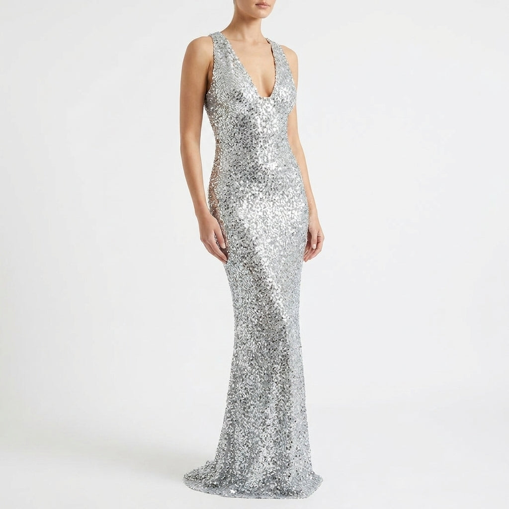 Roxanne Sequin Halter Maxi Dress