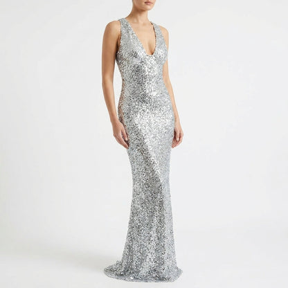 Roxanne Sequin Halter Maxi Dress