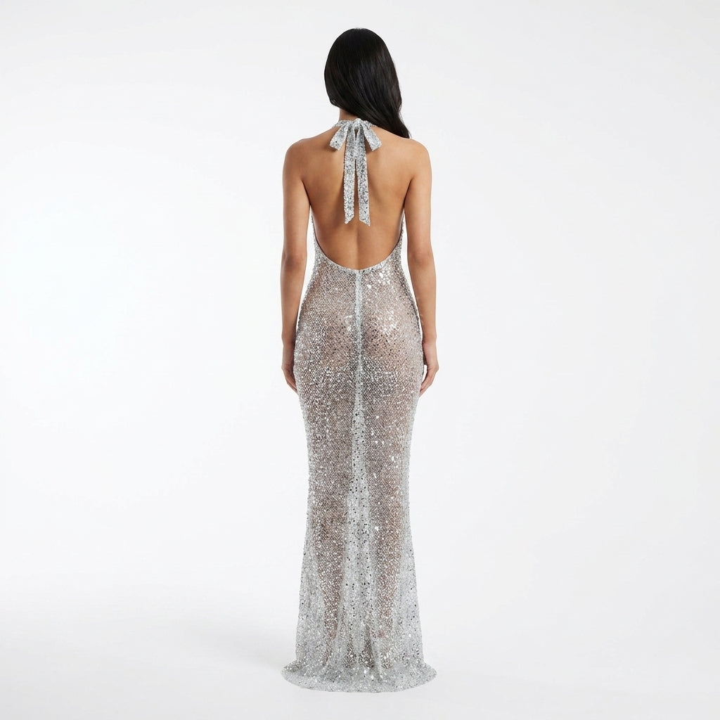 Roxanne Sequin Halter Maxi Dress