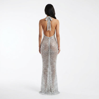 Roxanne Sequin Halter Maxi Dress