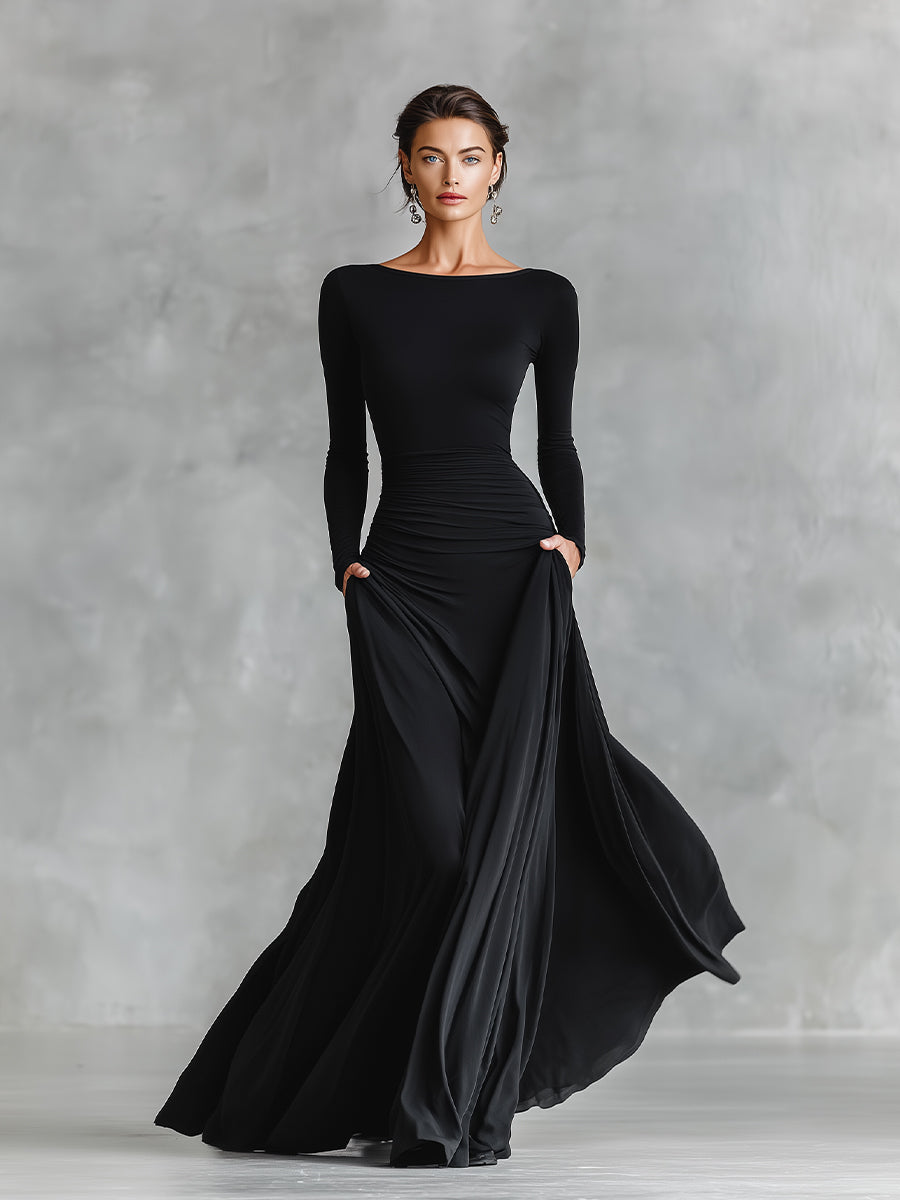 Rubi Maxi Dress with Ruched Bodice and Boat Neckline - photo 1