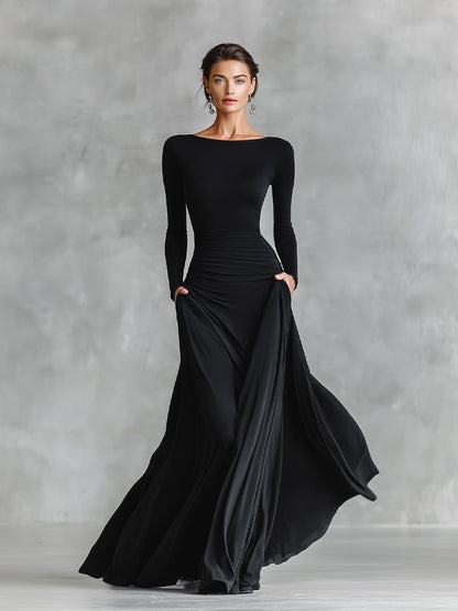 Rubi Maxi Dress with Ruched Bodice and Boat Neckline - photo 1